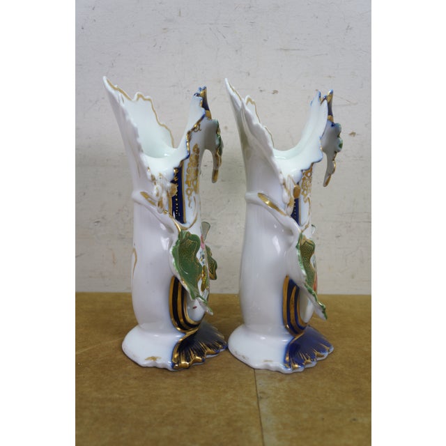 Pair Antique Old Paris Hand Painted Cobalt Blue Gilt Gold Floral Porcelain Vases For Sale - Image 9 of 18