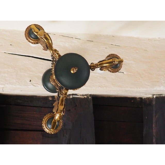 Mid-Century French Empire Style Bronze 3-Branch Swan Chandelier by Lucien Gau, 1970s For Sale - Image 13 of 18