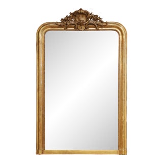 19th Century French Louis Philippe Giltwood Mantel Mirror With Carved Crest For Sale