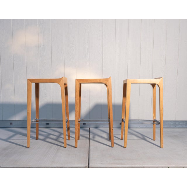 Attributed to Bernhardt Design "Vanish" Solid Maple Bar Stools, Set of 3 For Sale In Sacramento - Image 6 of 16