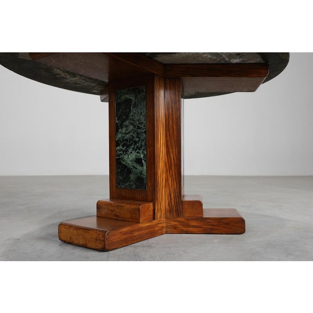 Wood Art Deco Coffee Table in Oak and Green Marble, France, 1920 For Sale - Image 7 of 12