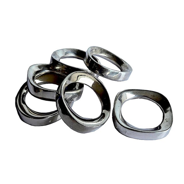 Vintage Silverplate Modernist Napkin Rings, Set of 6 For Sale In Miami - Image 6 of 16