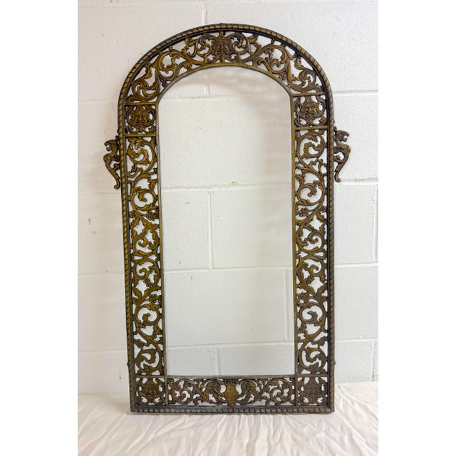 Up for sale is an exquisite antique solid gold gilt bronze Oscar Bach reticulated wall mirror. This large rectangular...