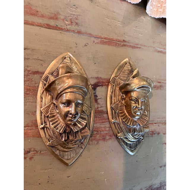 Metal Vintage H. Vankruck Dutch Cast Brass Pierrot Jester Wall Pockets — Pair For Sale - Image 7 of 11