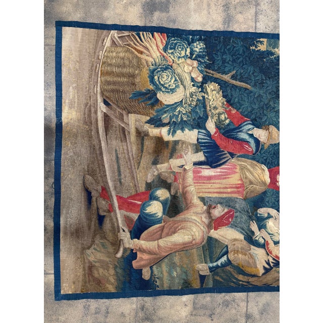 17th Century Brussels Tapestry With Figures and Floral Harvest For Sale - Image 4 of 10