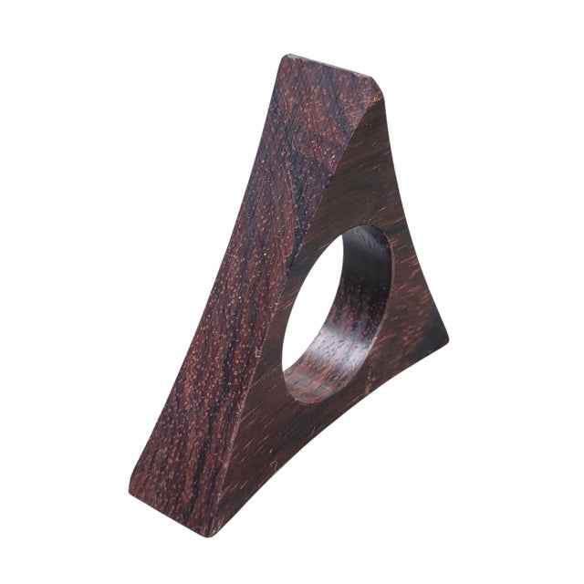 .Set of Six, Solid Rosewood Napkin Rings Danish Modern Design . Triangular form with a circular cutout characteristic of...