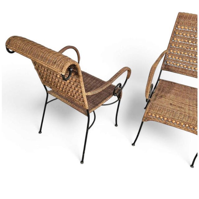 Wrought Iron and Rattan Armchairs, 1970s, Set of 2 For Sale - Image 10 of 15