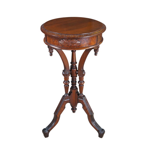 Victorian Antique Victorian Eastlake Walnut Burl Carved Pedestal Table Sculpture Stand For Sale - Image 3 of 12