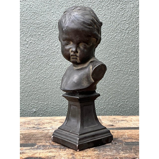 Vintage Cast Bronze Bust of Baby For Sale - Image 9 of 12