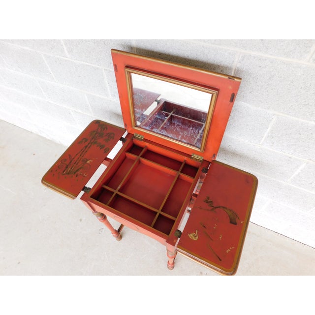 Glass Vintage Chinoiserie Paint Decorated Vanity With Lift Center Mirror For Sale - Image 7 of 13