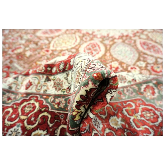 Antique Persian Tabriz Wool 10x14 Brown, Red, & Dark Green Handmade Area Rug #9902148 For Sale - Image 9 of 9