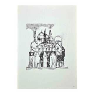 Franco Gentilini, The Big Church, Original Offset Print, 1970s For Sale