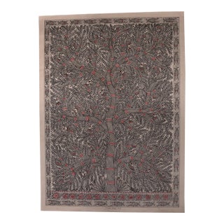 Mamta Devi, National Award Winner 2016 – Hand-Painted Madhubani Tree of Life With Birds, on Handmade Khadi Paper For Sale