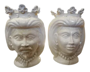 20th Century Italian White Glazed Terra-Cotta Bust Jardinieres-Pair
