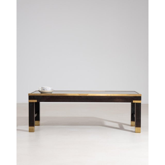 Mid-Century Modern 1960s Wood & Brass Coffee Table With Glass Covered Relief Of Galloping Horses For Sale - Image 3 of 8