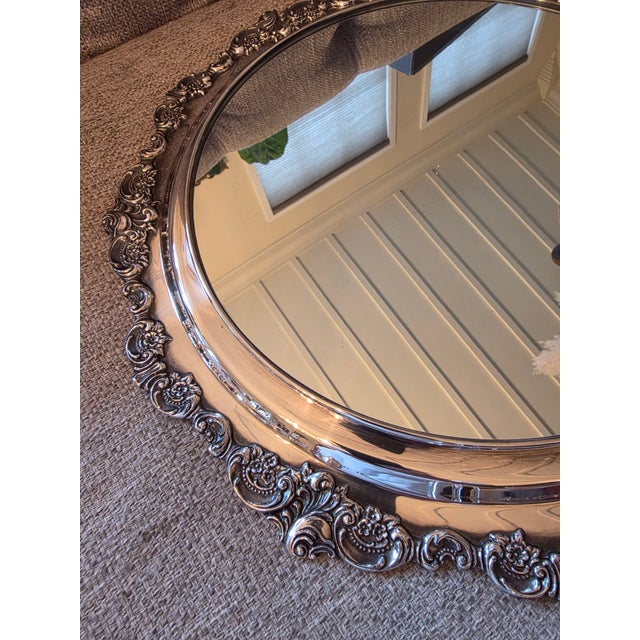 Fine Baroque Pattern Silver Plated Mirrored Plateau by Wallace For Sale - Image 9 of 10