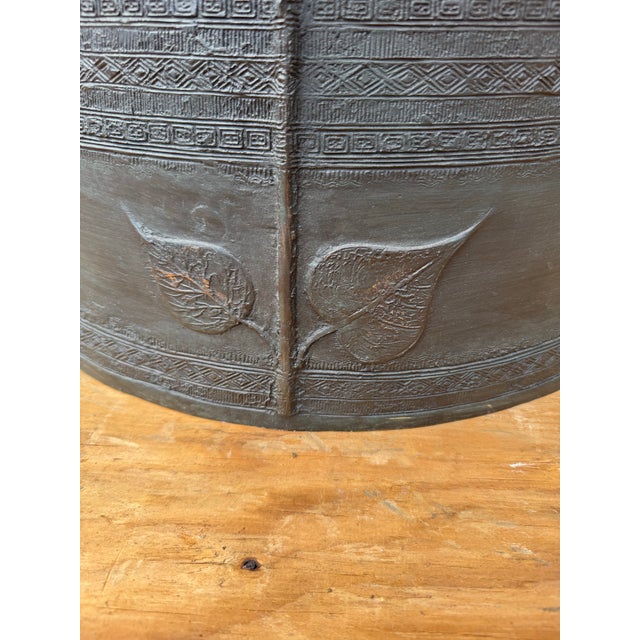 Dark Green Vintage Bigger Than Average Bronze Asian Rain Drum Table For Sale - Image 8 of 12