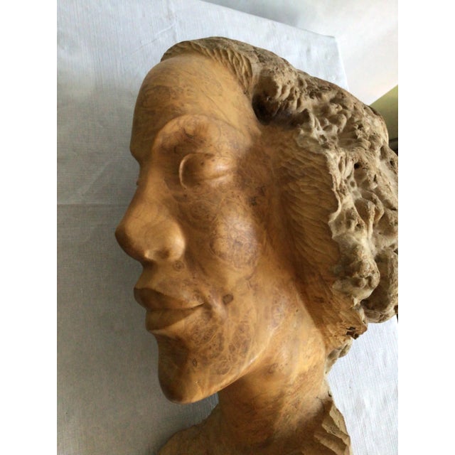 1960s Burl Wood Carving of A Woman's Face For Sale In New York - Image 6 of 9