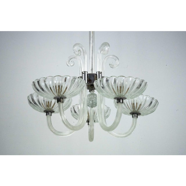 Art Deco Italian Murano Glass Five-Arm Chandelier from Seguso, 1940s For Sale - Image 16 of 16