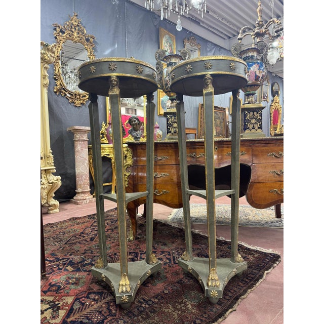 Pair of 19th century lacquered cake stands with wooden top. This piece is attributed to the mentioned designer/maker. It...