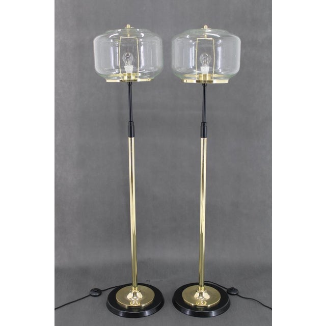 Glass Brass Floor Lamps attributed to Kamenicky Senov, Czechoslovakia, 1970s, Set of 2 For Sale - Image 4 of 18
