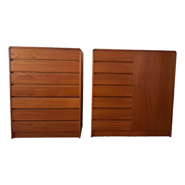 Mid-Century Modern Arne Wahl Iversen Highboy Danish Bedroom Dresser Cabinets, 2 Pieces For Sale