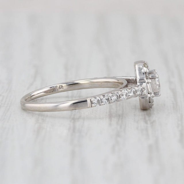 0.75ctw Round Diamond Halo Engagement Ring 14k White Gold Size 6.5 Cathedral For Sale - Image 4 of 8