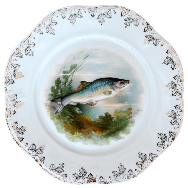 Antique Continental Porcelain Fish Plates – Set of 6 For Sale - Image 4 of 14