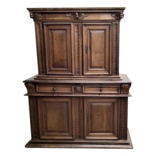 17th Century Italian Baroque Walnut Cabinet With Rich Carvings For Sale