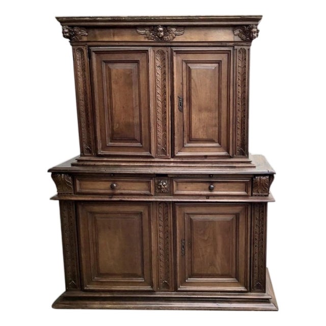 17th Century Italian Baroque Walnut Cabinet With Rich Carvings For Sale