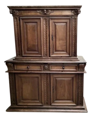 17th Century Italian Baroque Walnut Cabinet With Rich Carvings