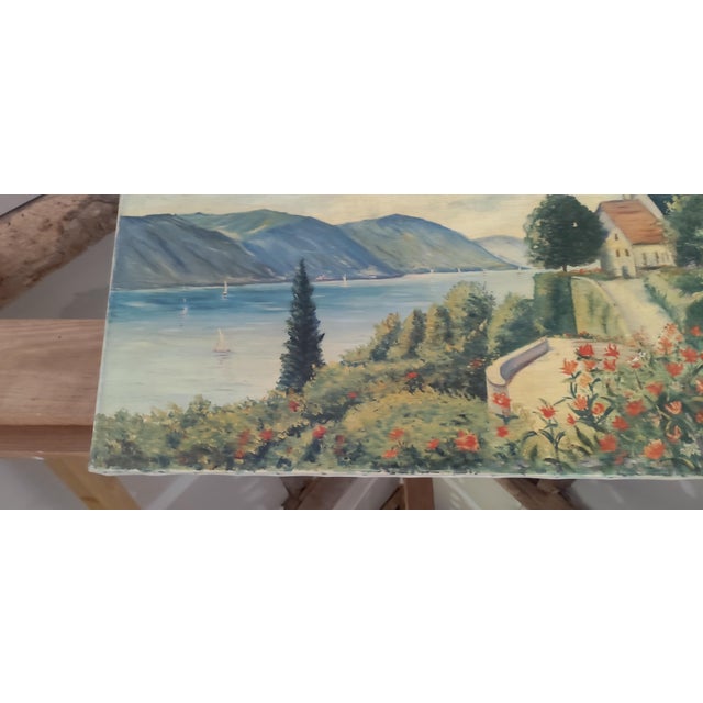 1960s Buros, European Lakeside Scene, 1960s, Oil on Canvas For Sale - Image 5 of 7