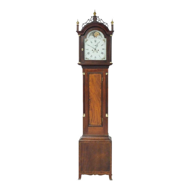 Antique Early 19 C New England Roxbury Style Tall Case Clock Wilson Dial For Sale