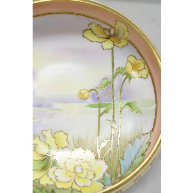 Ceramic Antique Nippon Morimora Hand Painted Flowers & Ducks Coral Porcelain Bowl (B) For Sale - Image 7 of 17