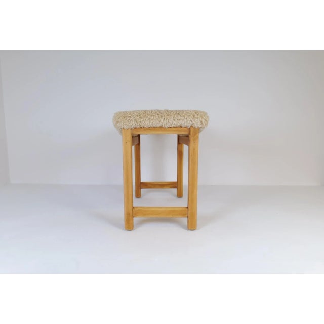 Brown Scandinavian Modern Swedish Stool in Pine and Sheepskin, 1970s For Sale - Image 8 of 15