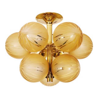 1960 Swiss Temde Max Bill Golden Flush Mount Multi Glass Globes & Brass For Sale