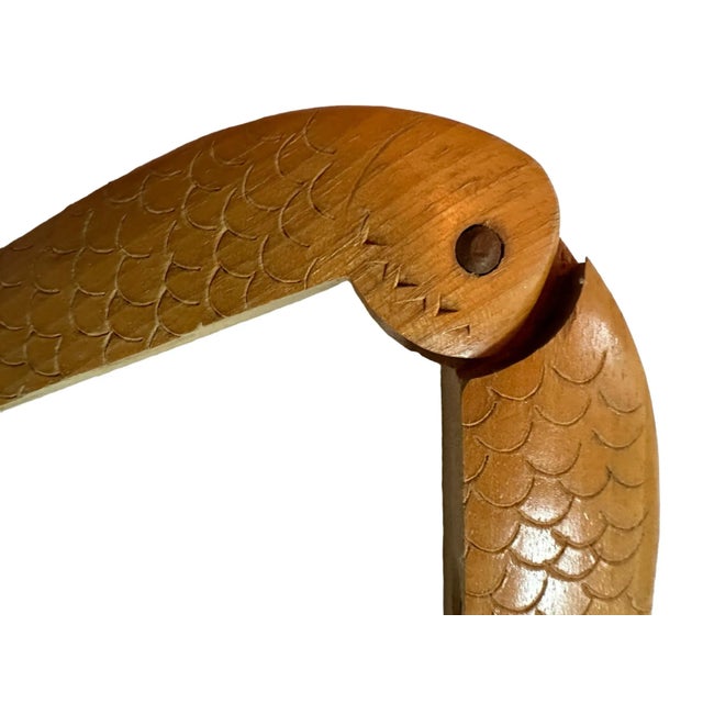 Wood Antique Swedish Solid Wood Hand Carved Fish Shaped Double Nut Cracker, 1930's For Sale - Image 7 of 11