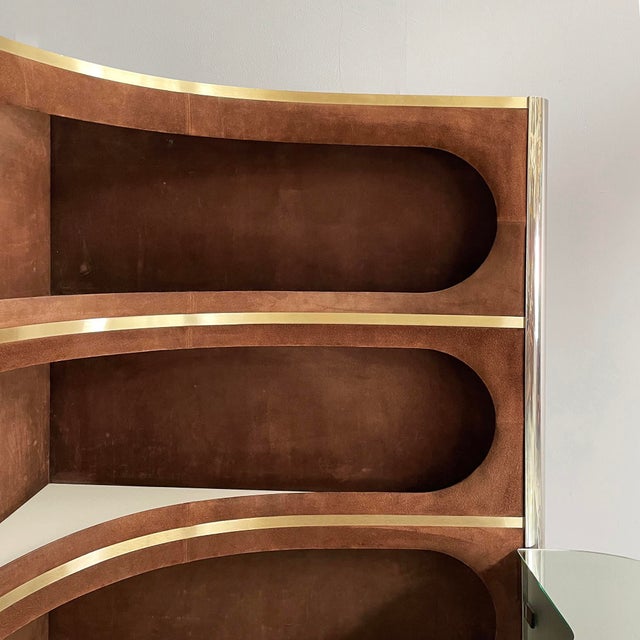 Italian Modern Bar Cabinet with Stools in Suede and Metal, 1970s, Set of 3 For Sale - Image 12 of 18