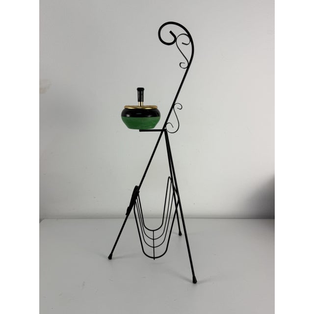 Black Floor-Standing Ashtray with Magazine Rack in Enameled Wrought Iron, 1950s For Sale - Image 8 of 10