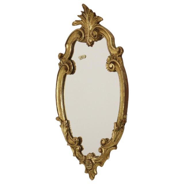 Baroque French Baroque Gold-Leaf Gilded Mirror with Crest, 1960s For Sale - Image 3 of 18