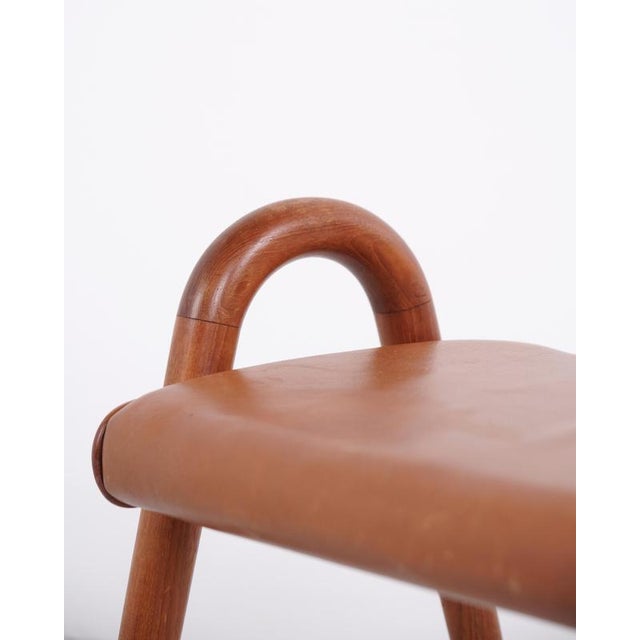 Teak Stool with Leather Seat by Vilhelm Lauritzen for Fritz Hansen, 1945 For Sale - Image 11 of 12
