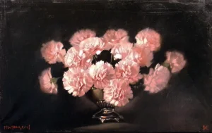 "Pink Flowers" Contemporary Impressionist Style Floral Still Life Oil Painting by Michael Huggins