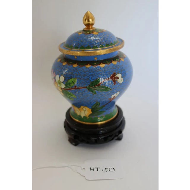1920s 1920s Cloisonne Jar With Wood Base For Sale - Image 5 of 8