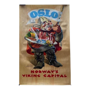 Original Vintage 1957 Knut Yran 'Oslo Norway's Viking Capital' Travel Poster