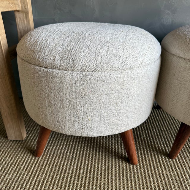 Not Yet Made - Made To Order Pair of Off-white Ottomans Made From Vintage Turkish Rugs For Sale - Image 5 of 10