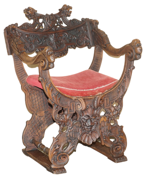 19th Century Heavily Hand Carved Italian Walnut Throne Armchair