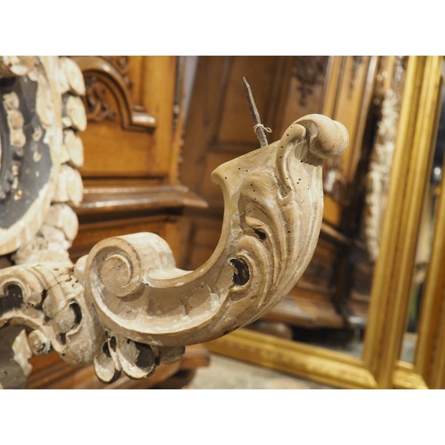 Wood Large Antique Parcel Painted Wooden Chateau Sconce, Circa 1800 For Sale - Image 7 of 12