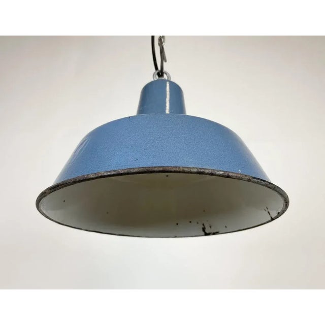 Metal Small Industrial Enamel Pendant Lamp, 1960s For Sale - Image 7 of 13