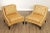 High Quality Pair of Custom Damask Upholstered Slipper Lounge Chairs With Solid Wood Distressed Black Painted Legs