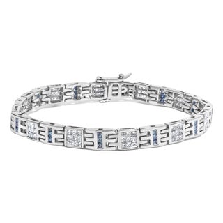 14K White Gold Princess-Cut white and Blue Diamond 3.00 cttw Fashion Link Bracelet (H-I Color, SI1-SI2 Clarity) For Sale